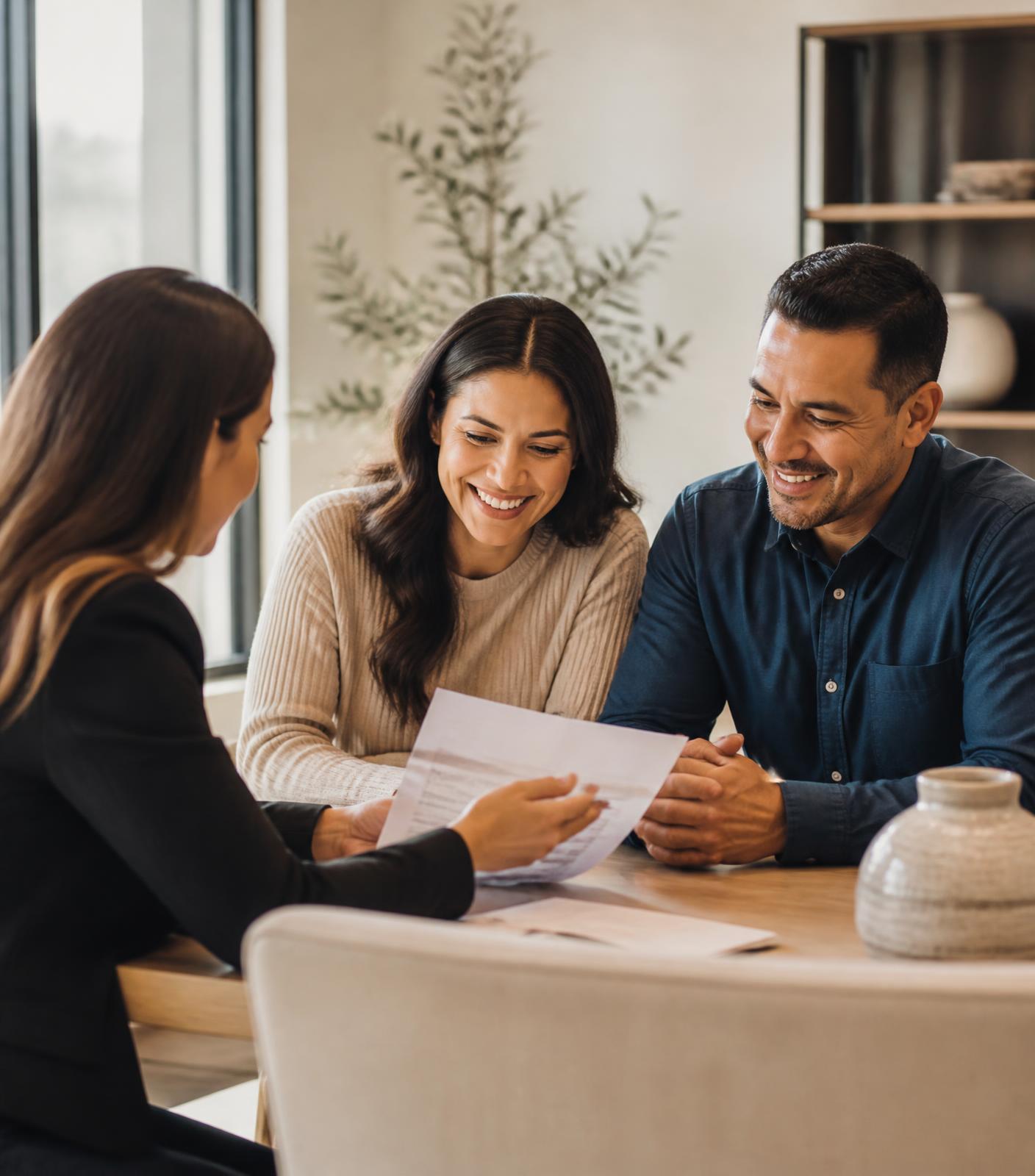 Familia recibiendo orientación de una profesional inmobiliaria en Tampa