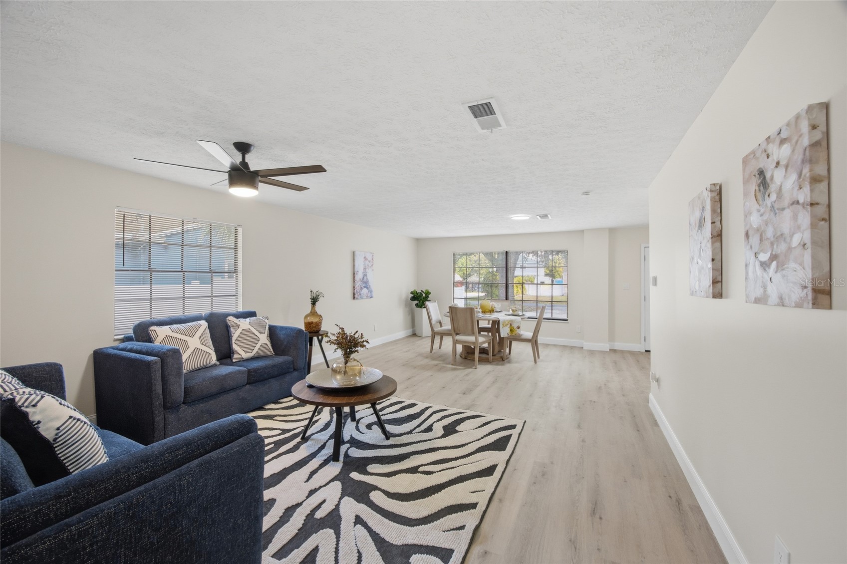 Bright open living and dining area