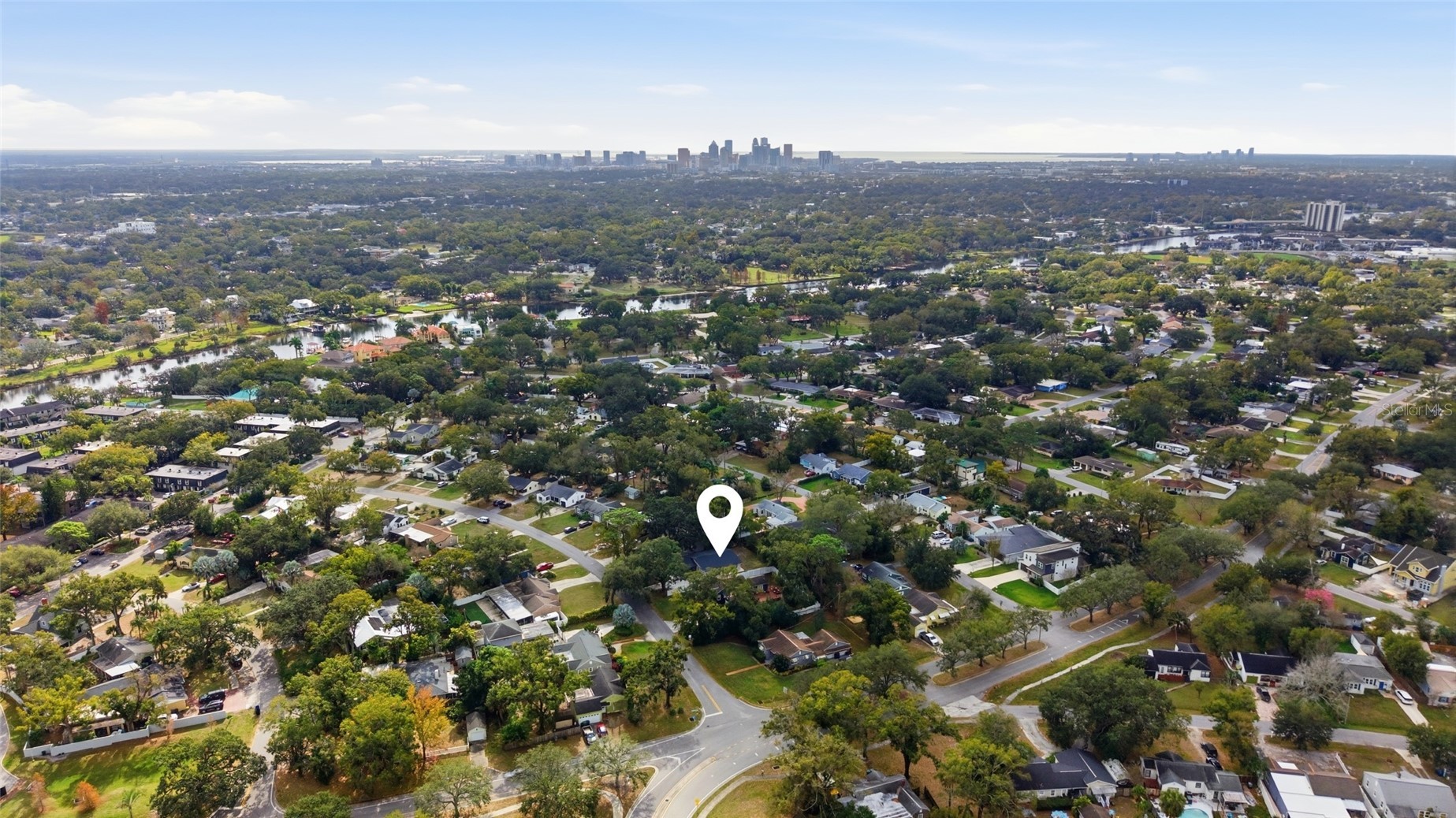 Aerial view of Wellswood and Downtown Tampa